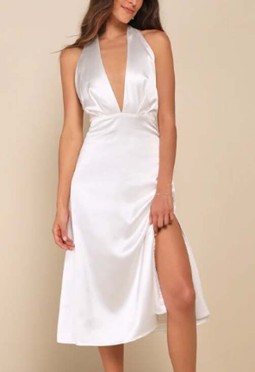 Lulu's Dresses & Skirts - LULU'S SZ S Timeless Glam White Satin Backless Halter Midi Party Dress NEW B27